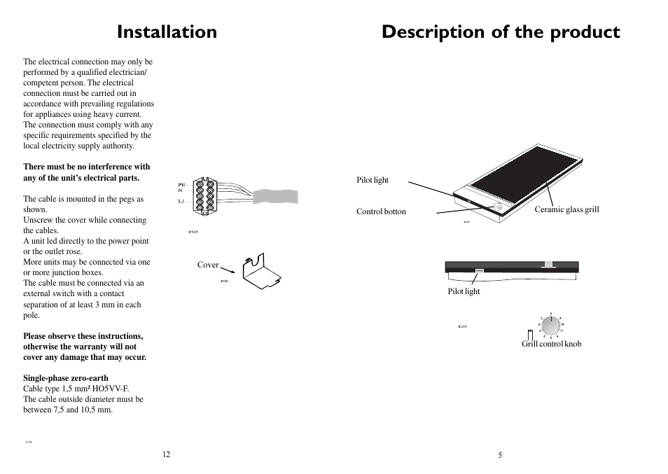 Description of the product, Installation | Electrolux 231GR-M User Manual | Page 5 / 8