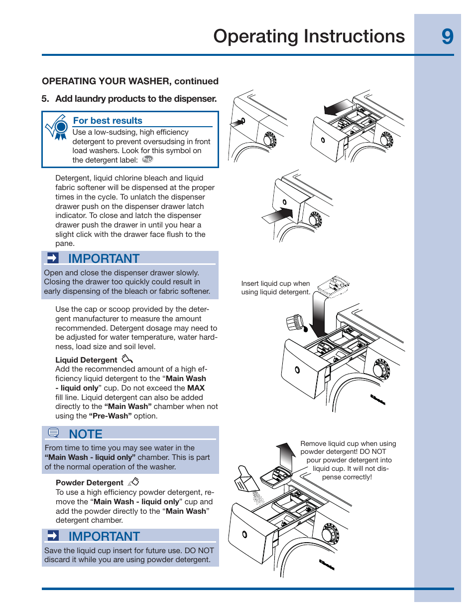 Operating instructions, Important | Electrolux IQ-TOUCH 137378100 A User Manual | Page 9 / 30