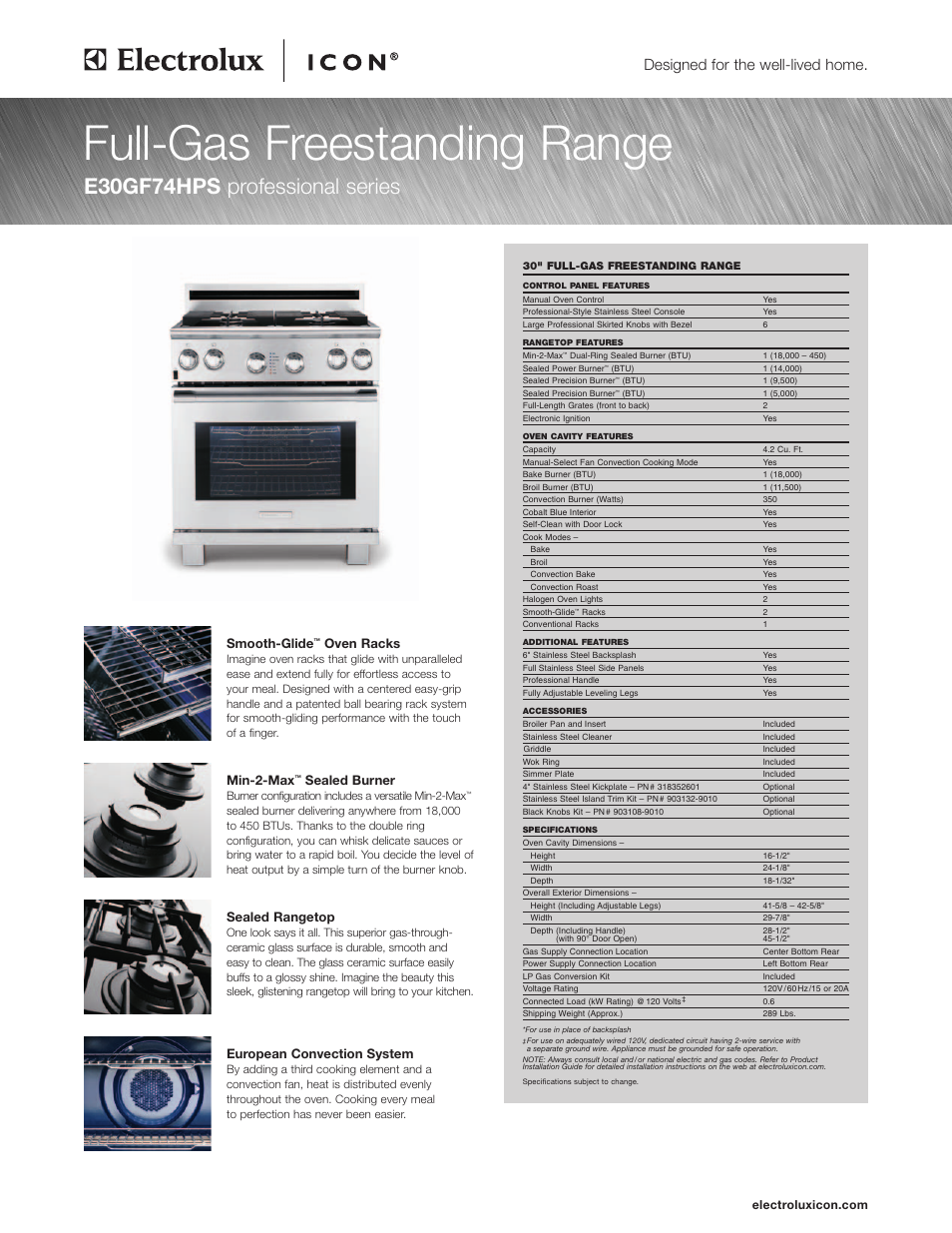 Electrolux E30GF74HPS User Manual | 2 pages