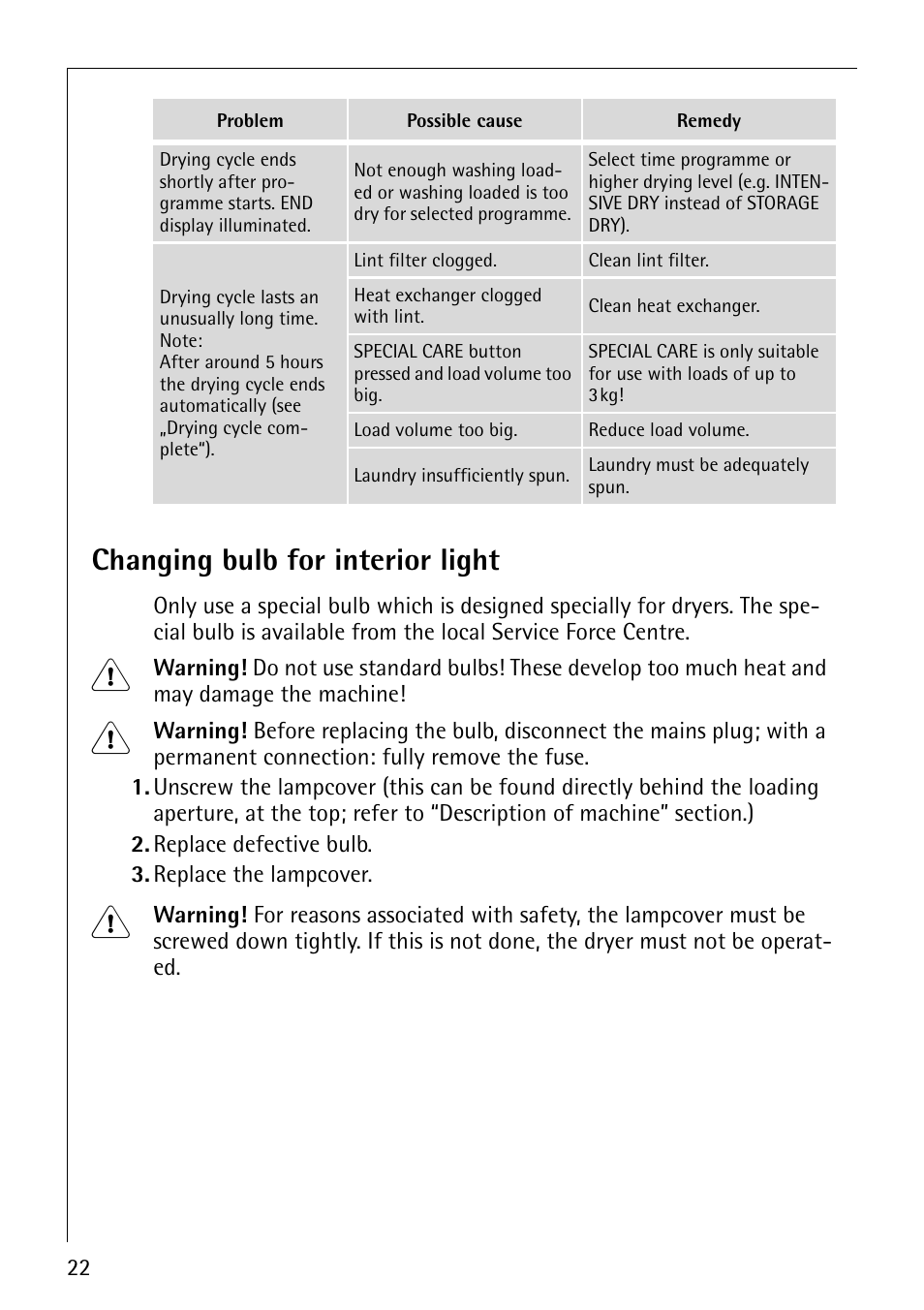 Changing bulb for interior light | Electrolux LAVATHERM 57810 User Manual | Page 22 / 32
