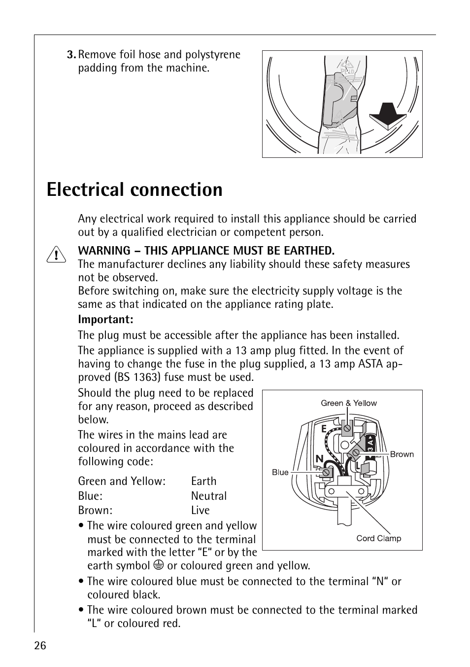 Electrical connection | Electrolux LAVATHERM 57810 User Manual | Page 26 / 32
