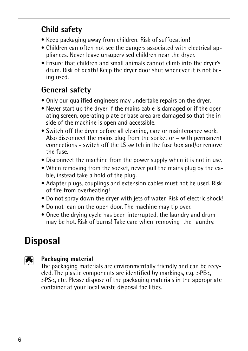 Disposal 2, Child safety, General safety | Electrolux LAVATHERM 57810 User Manual | Page 6 / 32