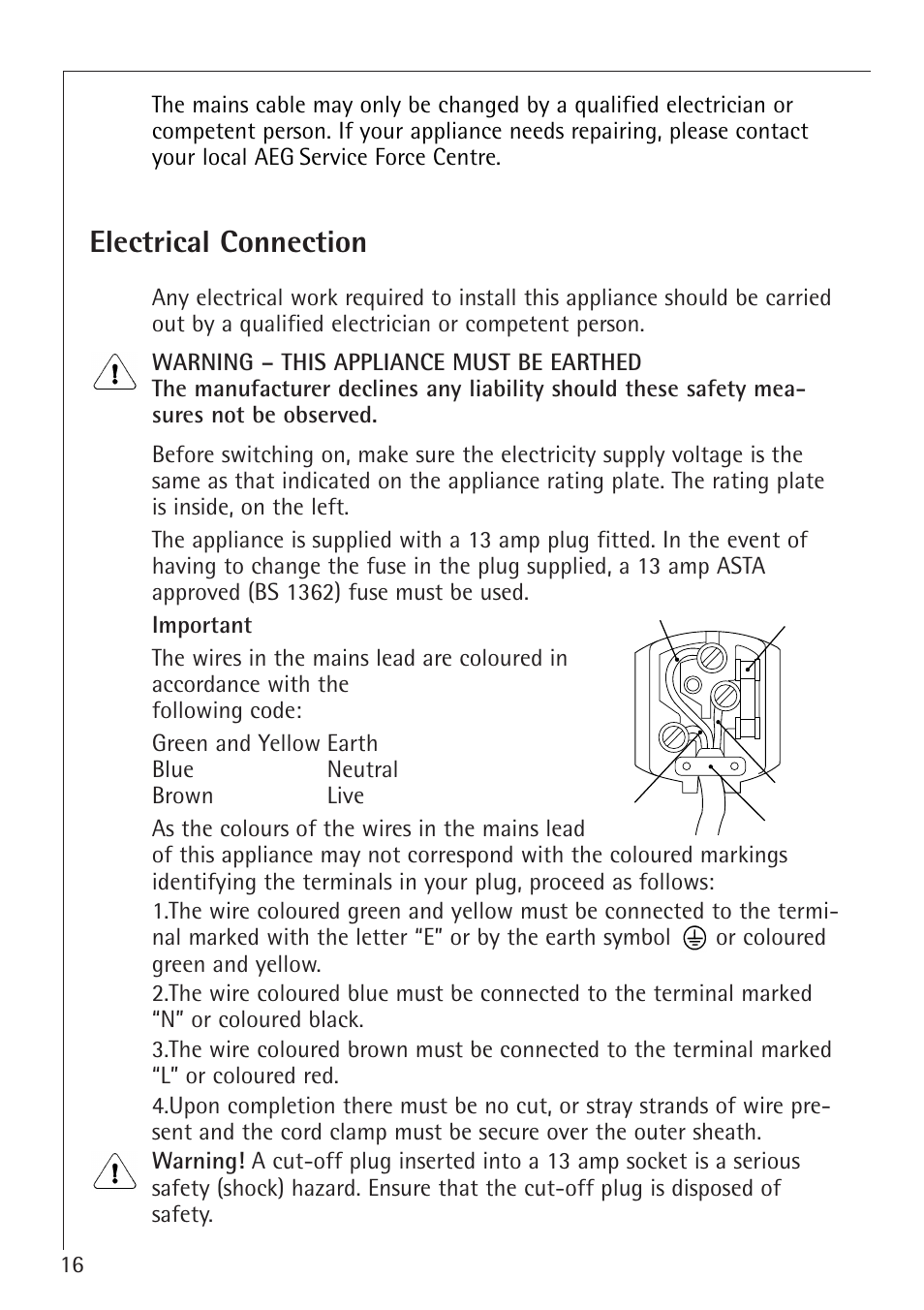 Electrical connection | Electrolux 66050i User Manual | Page 16 / 32