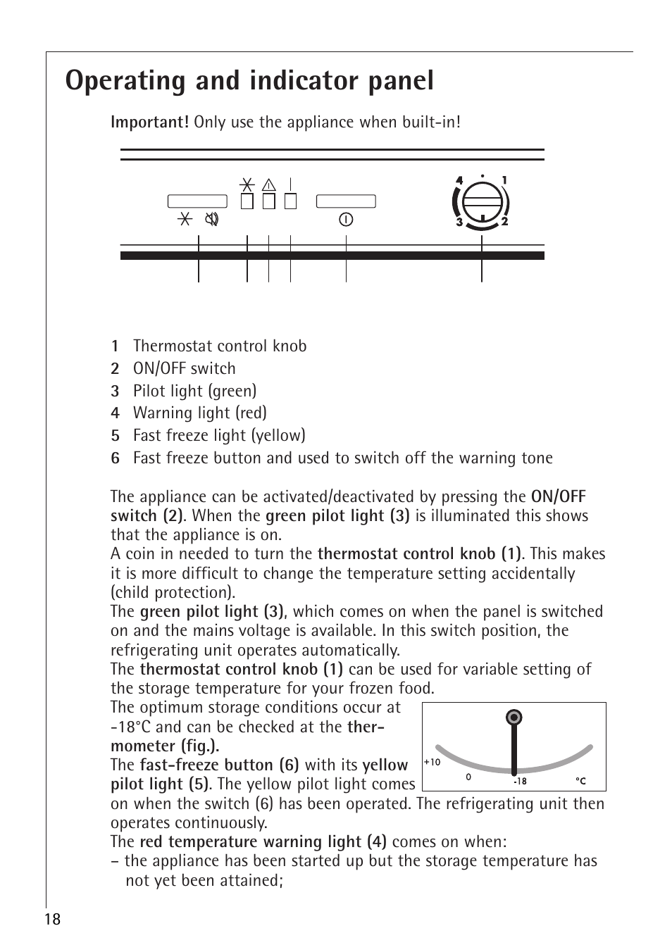 Operating and indicator panel | Electrolux 66050i User Manual | Page 18 / 32