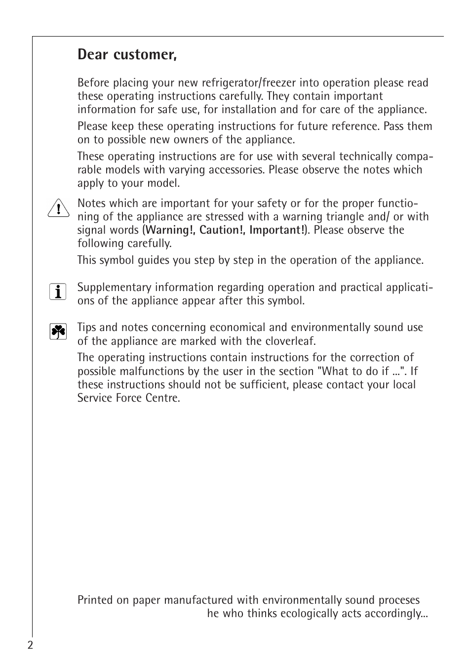 Dear customer | Electrolux 66050i User Manual | Page 2 / 32