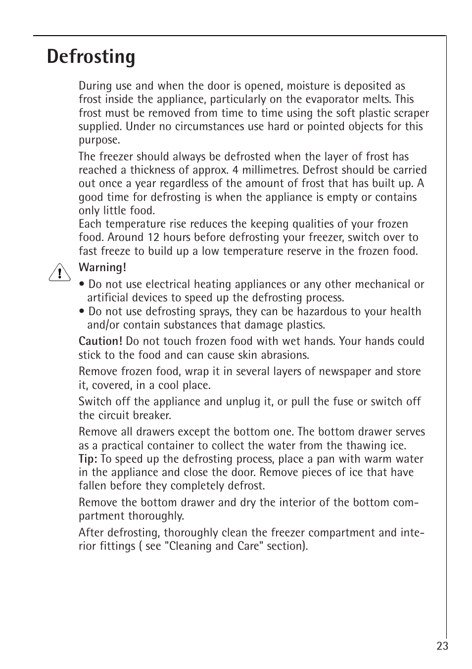 Defrosting | Electrolux 66050i User Manual | Page 23 / 32