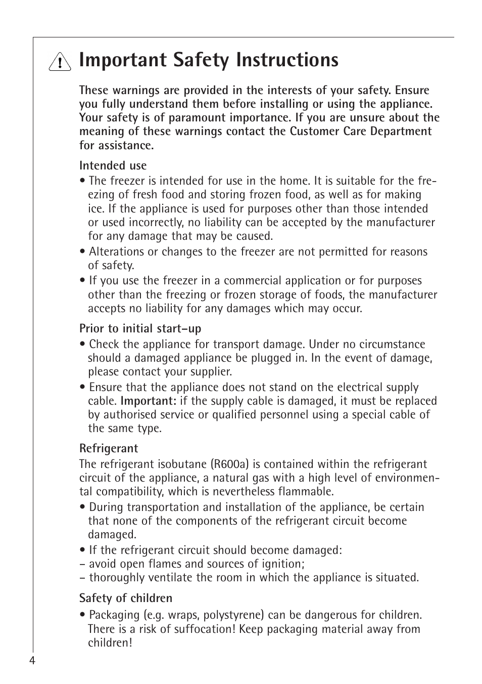 Important safety instructions | Electrolux 66050i User Manual | Page 4 / 32