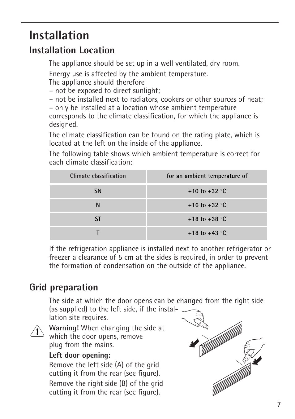 Installation, Installation location, Grid preparation | Electrolux 66050i User Manual | Page 7 / 32