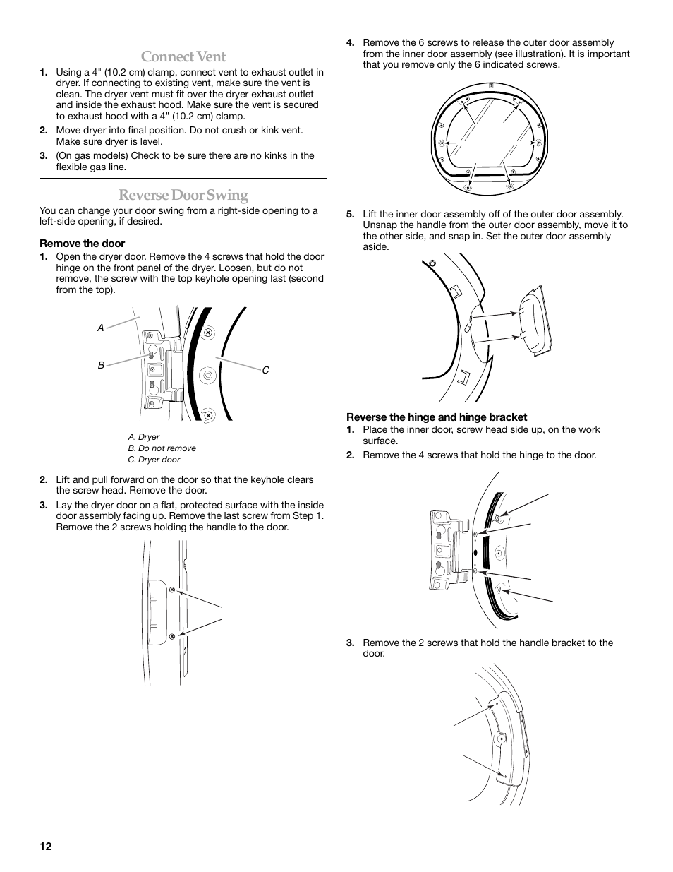 Connect vent, Reverse door swing | Electrolux FKGHS01P User Manual | Page 12 / 68