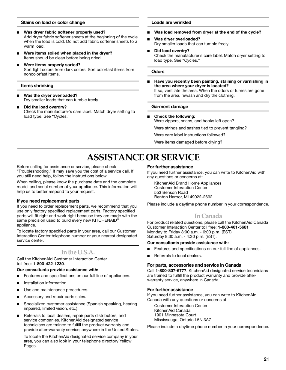 Assistance or service | Electrolux FKGHS01P User Manual | Page 21 / 68