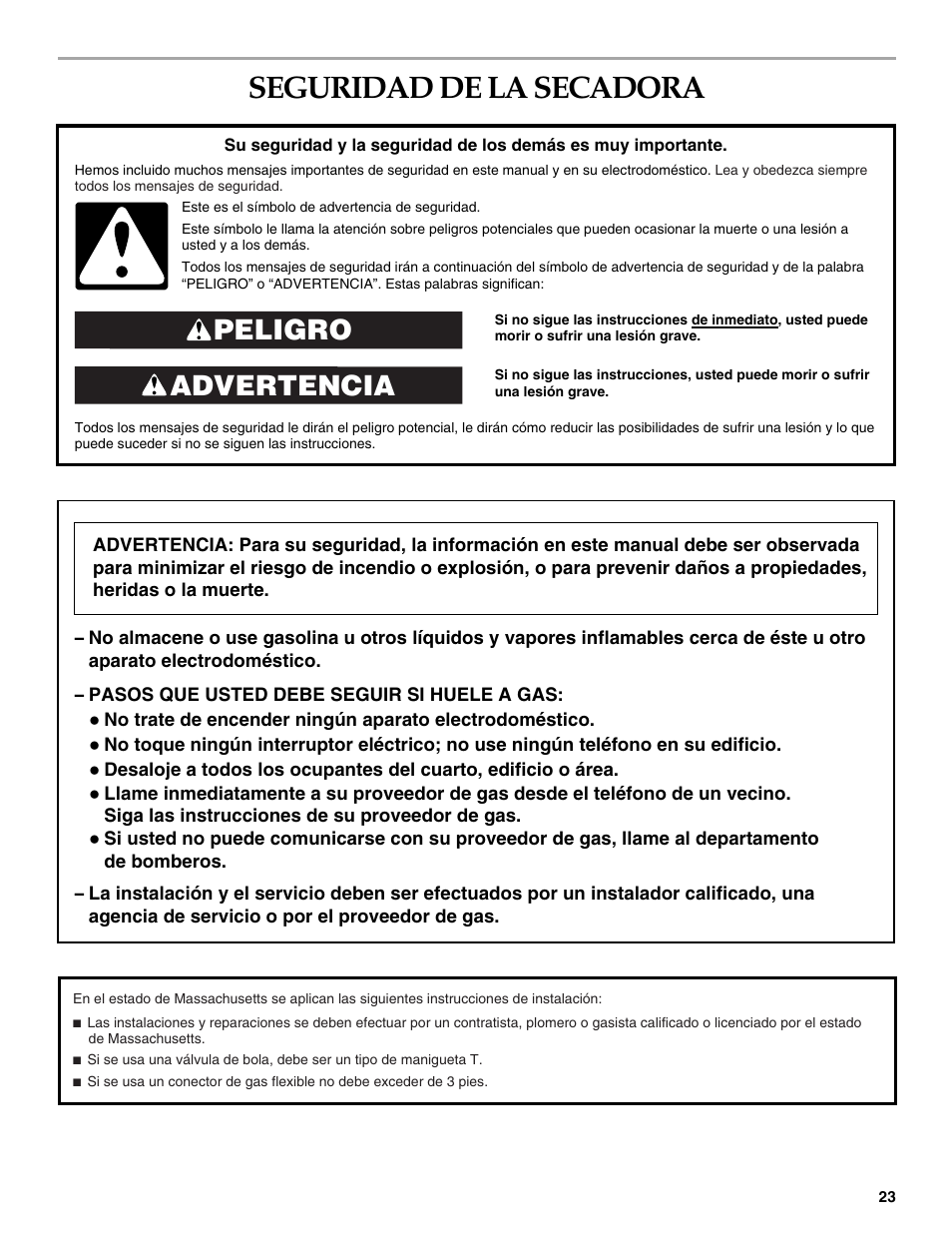 Seguridad de la secadora, Advertencia peligro | Electrolux FKGHS01P User Manual | Page 23 / 68