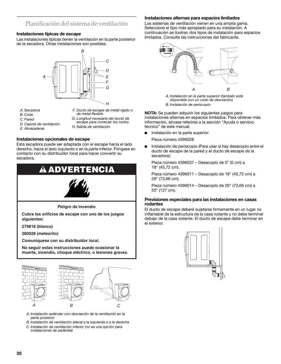 Advertencia, Planificación del sistema de ventilación | Electrolux FKGHS01P User Manual | Page 30 / 68