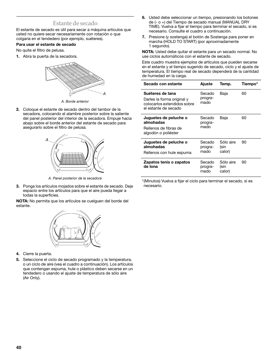 Estante de secado | Electrolux FKGHS01P User Manual | Page 40 / 68