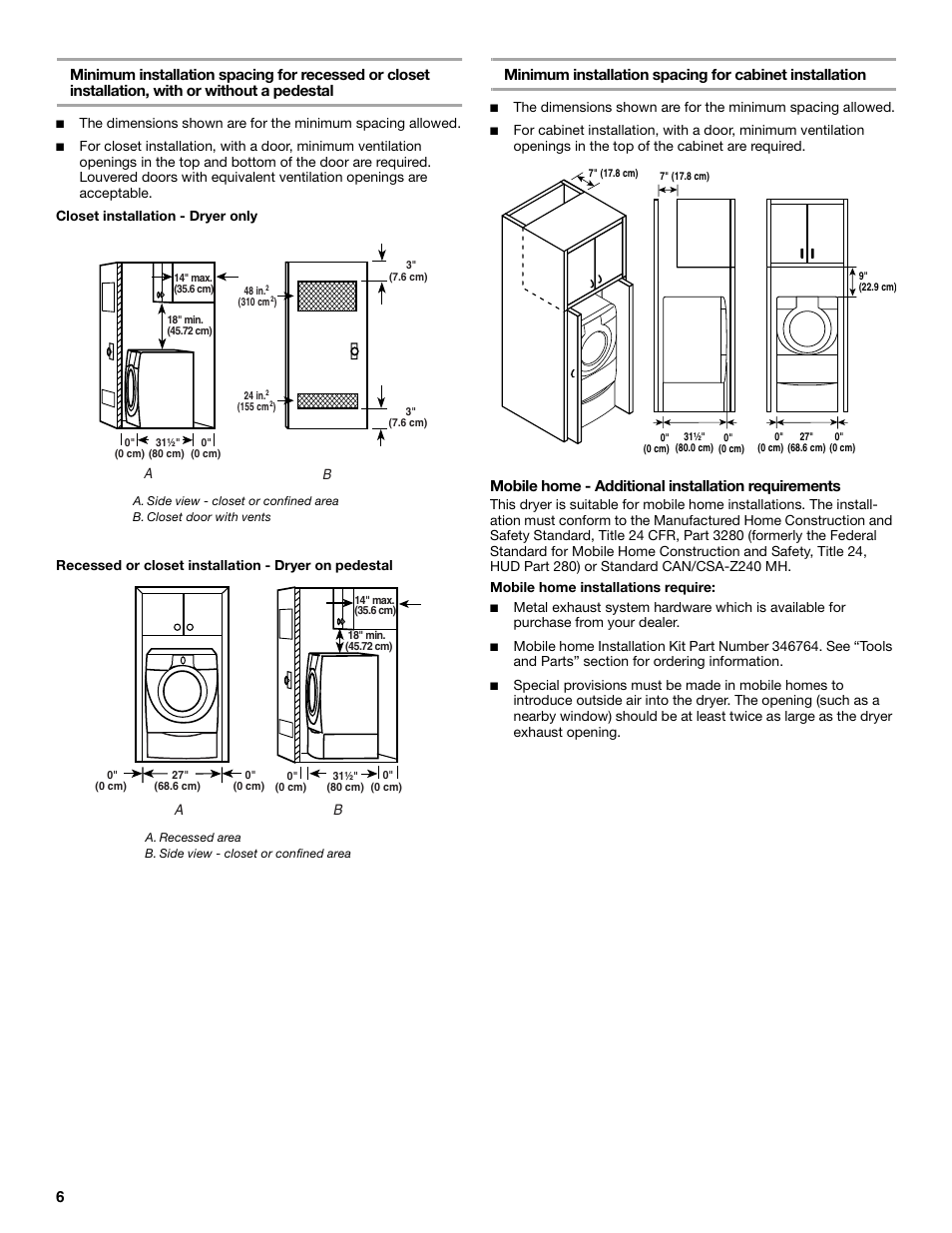 Mobile home - additional installation requirements | Electrolux FKGHS01P User Manual | Page 6 / 68