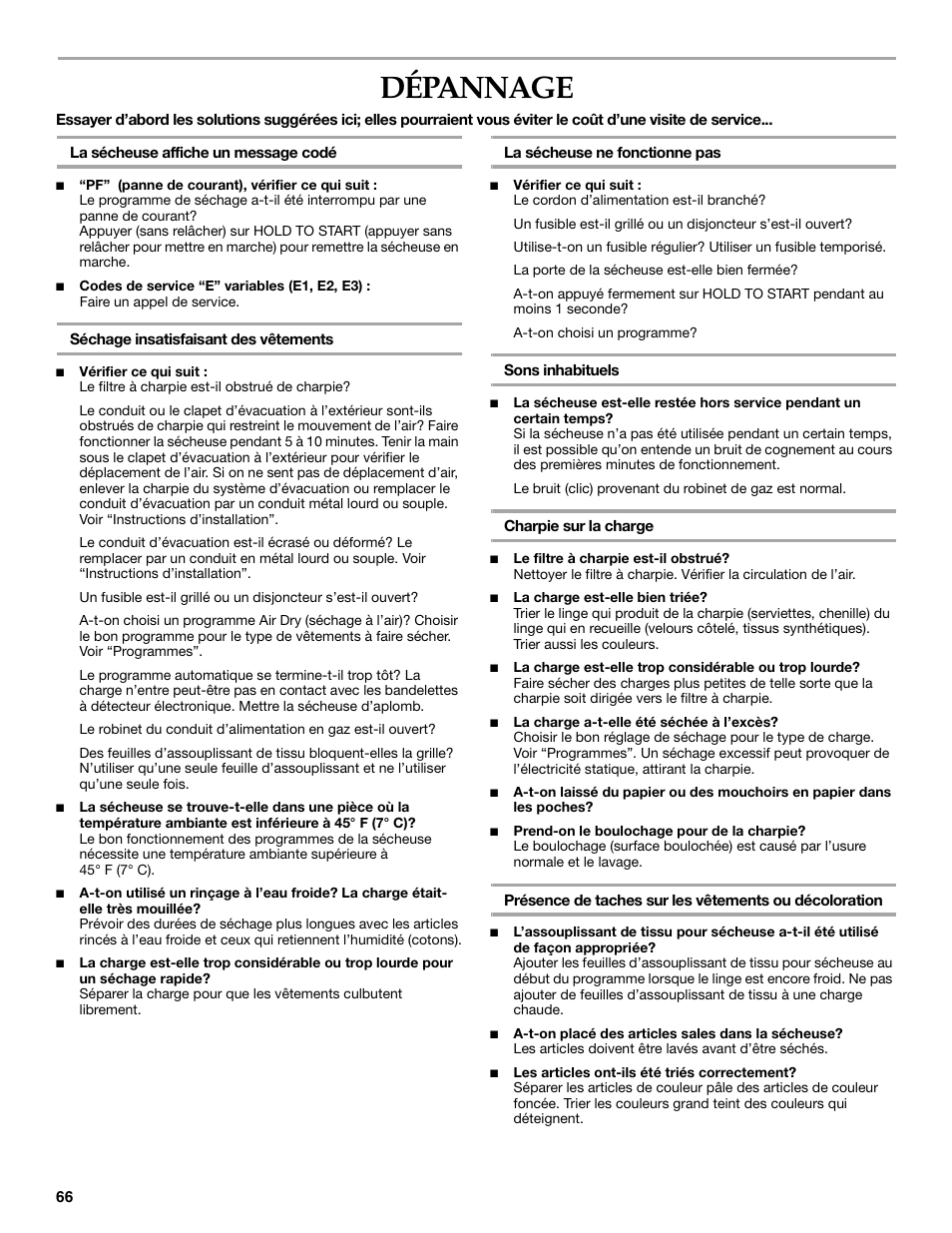 Dépannage | Electrolux FKGHS01P User Manual | Page 66 / 68