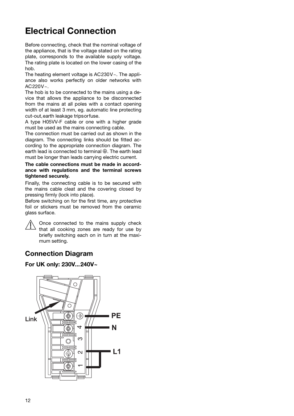 Electrical connection | Electrolux CM 600 BLK User Manual | Page 12 / 20