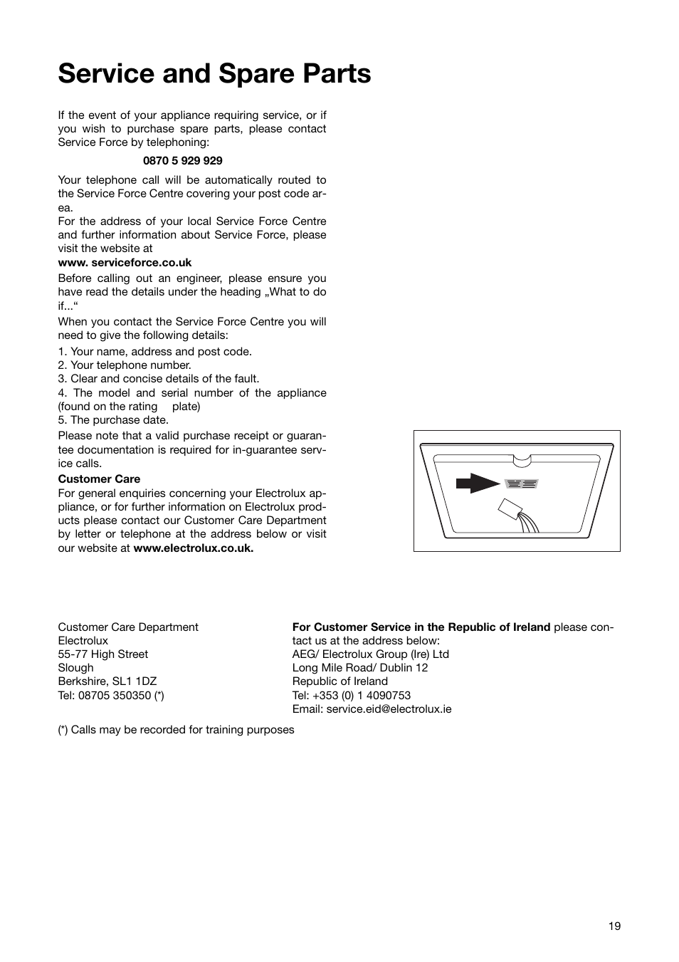 Service and spare parts | Electrolux CM 600 BLK User Manual | Page 19 / 20