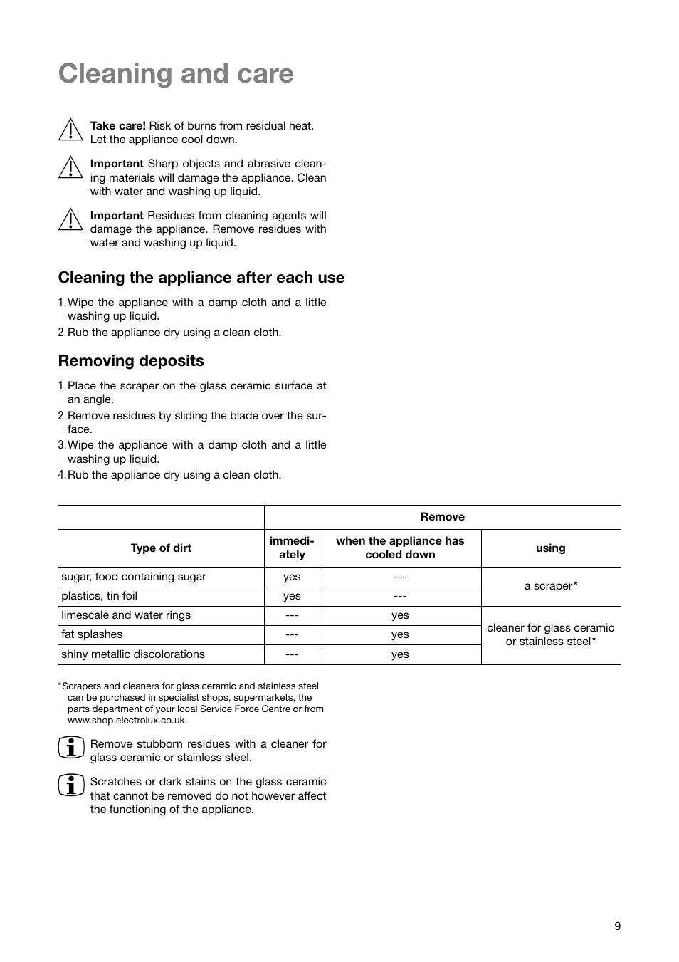 Cleaning and care 1, Cleaning the appliance after each use, Removing deposits | Electrolux CM 600 BLK User Manual | Page 9 / 20