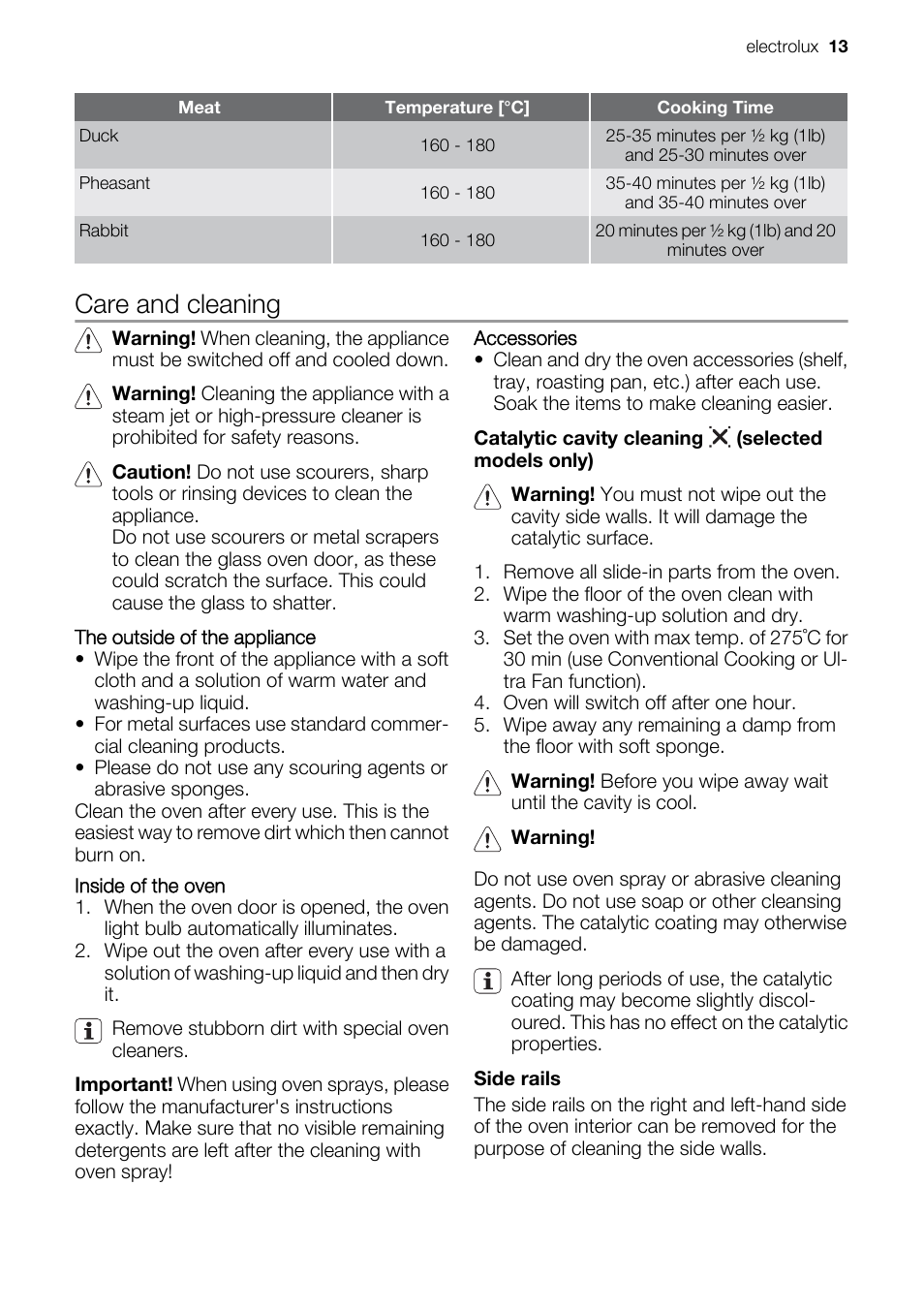 Care and cleaning | Electrolux EOU43003 User Manual | Page 13 / 24