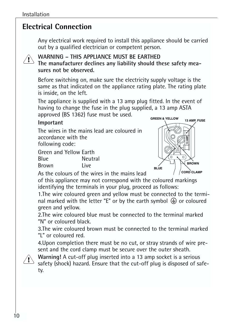 Electrical connection, 10 installation | Electrolux ARCTIS 70110 User Manual | Page 10 / 28