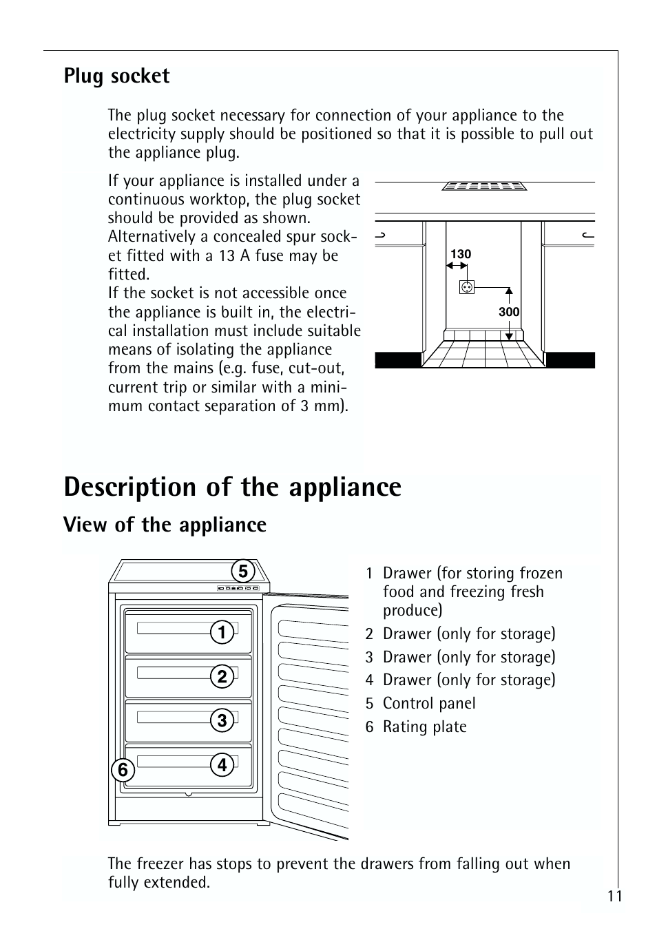 Description of the appliance, Plug socket, View of the appliance | Electrolux ARCTIS 70110 User Manual | Page 11 / 28