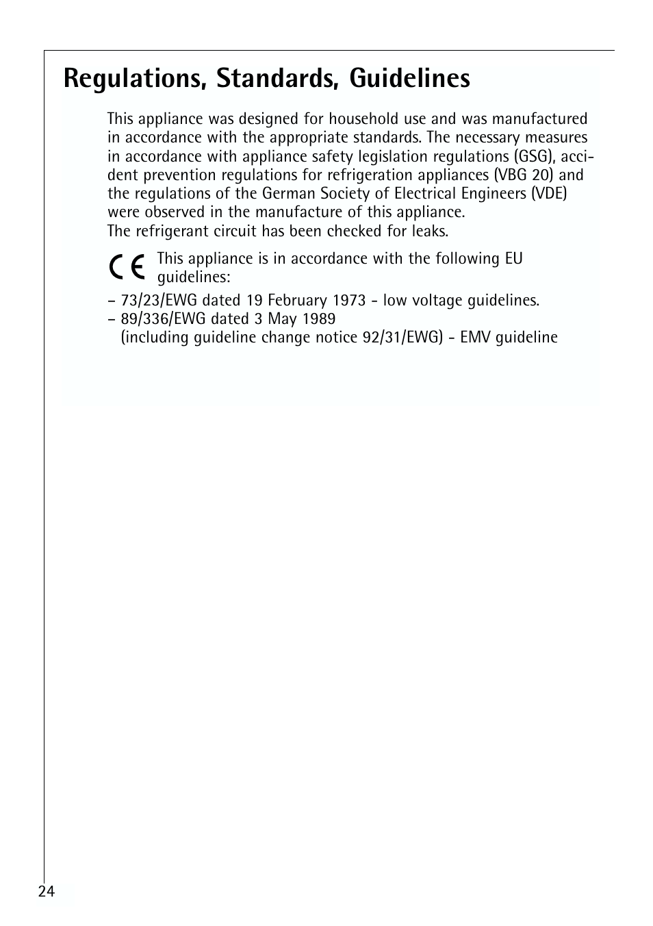 Regulations, standards, guidelines | Electrolux ARCTIS 70110 User Manual | Page 24 / 28