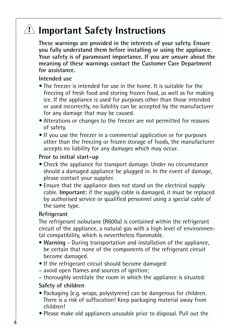 Important safety instructions | Electrolux ARCTIS 70110 User Manual | Page 4 / 28