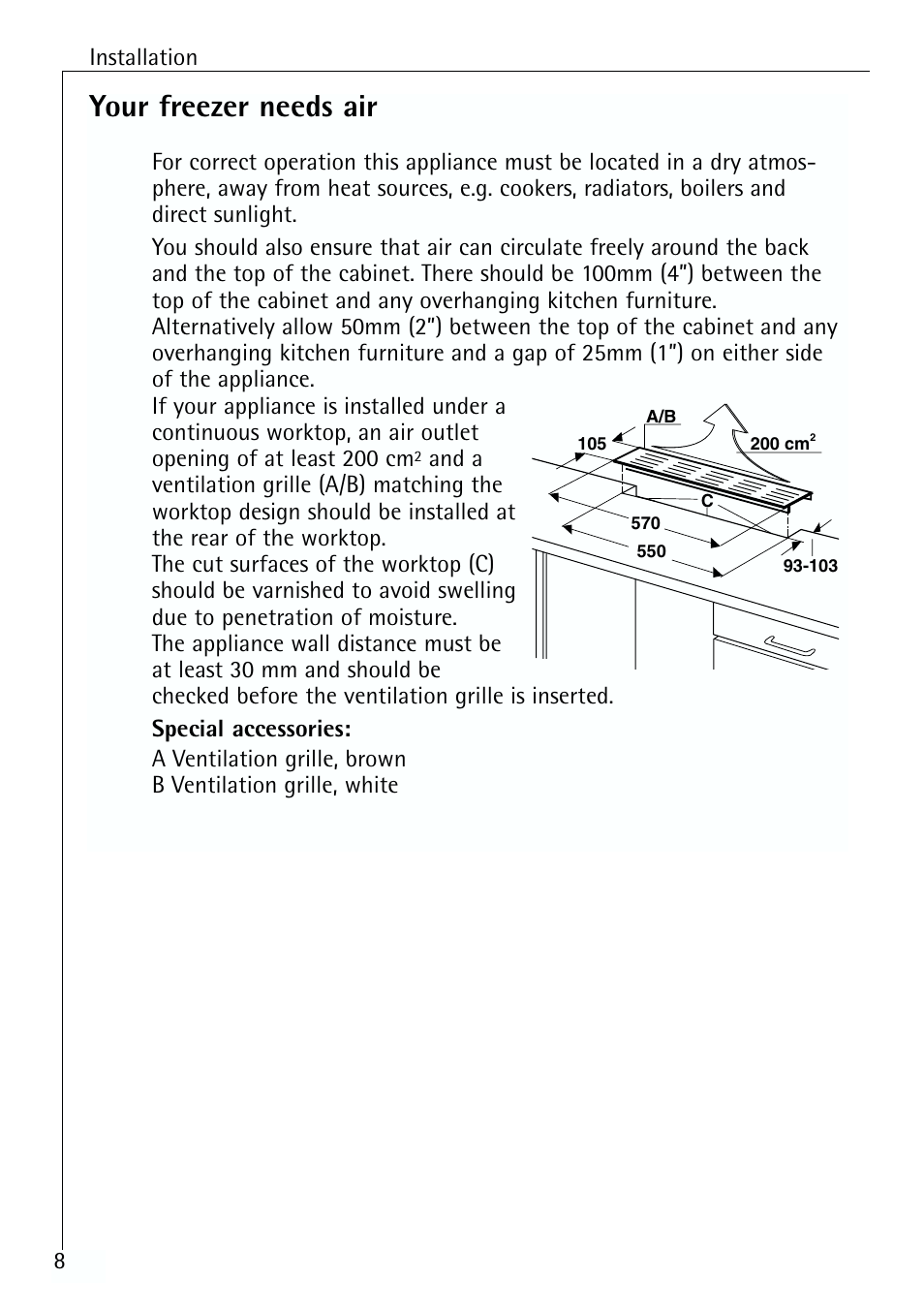Your freezer needs air | Electrolux ARCTIS 70110 User Manual | Page 8 / 28
