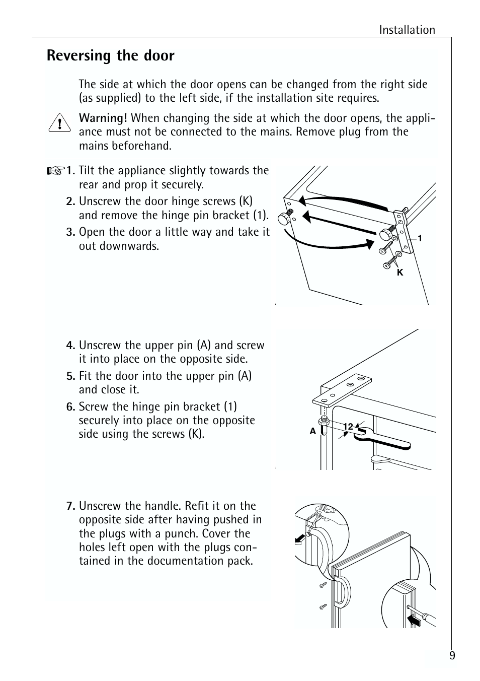 Reversing the door | Electrolux ARCTIS 70110 User Manual | Page 9 / 28