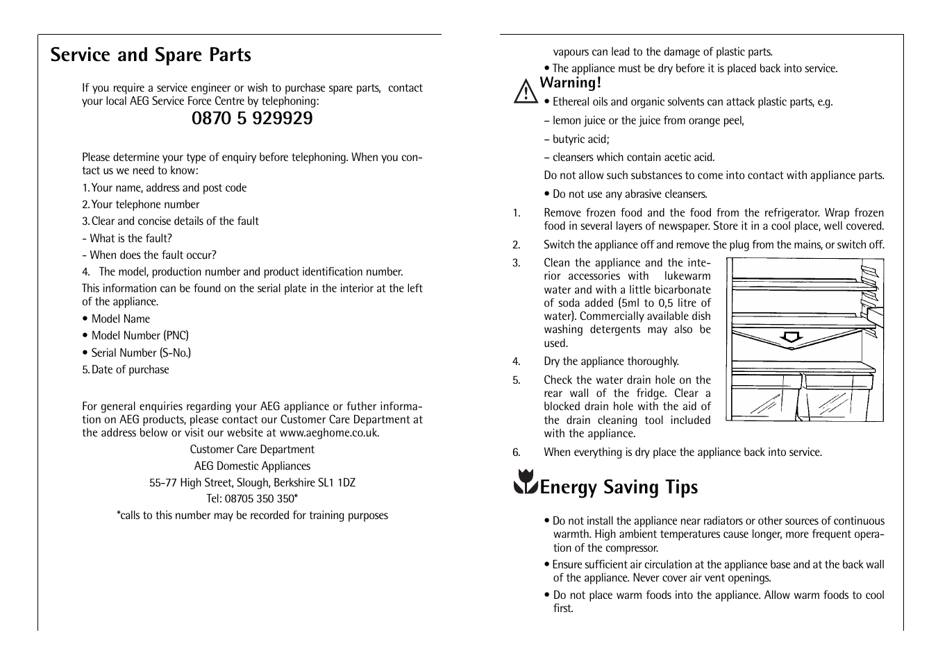 Energy saving tips, Service and spare parts | Electrolux C 6 18 41 i User Manual | Page 13 / 28