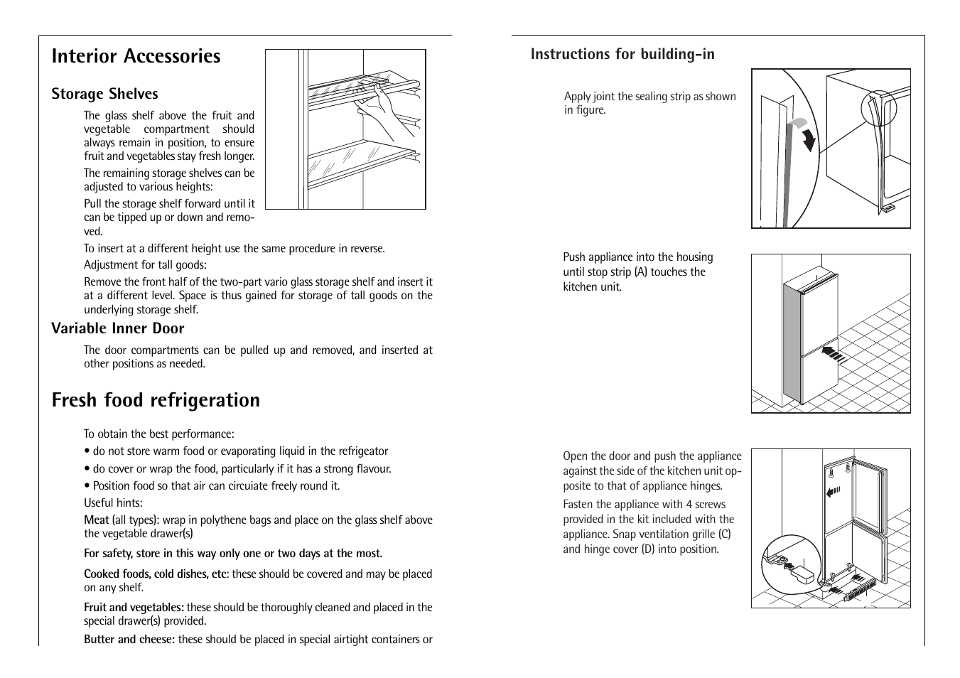 Interior accessories, Fresh food refrigeration | Electrolux C 6 18 41 i User Manual | Page 21 / 28