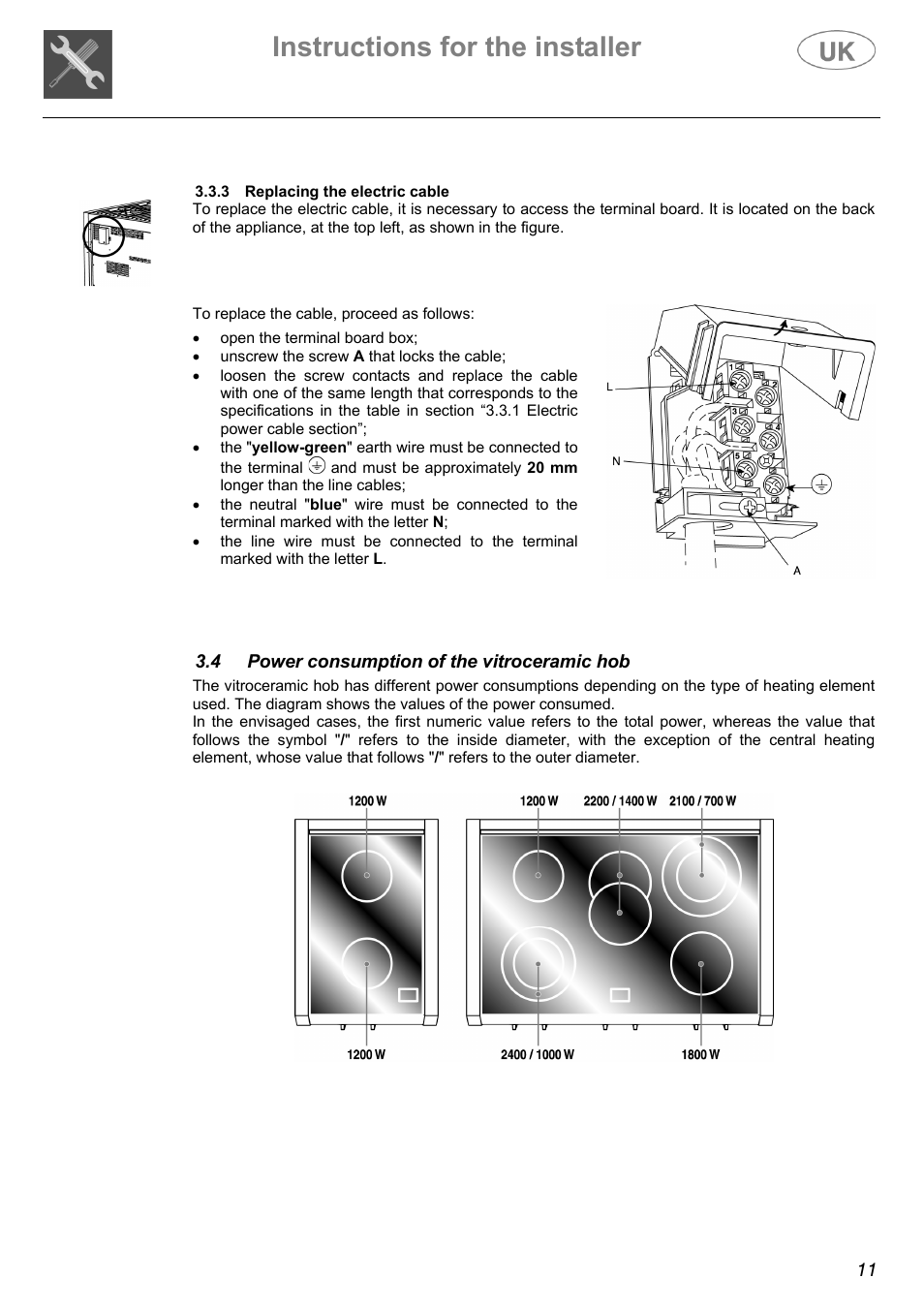 Instructions for the installer | Electrolux Electric Cooker User Manual | Page 11 / 36