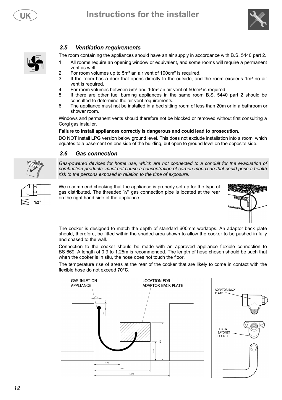 Instructions for the installer | Electrolux Electric Cooker User Manual | Page 12 / 36