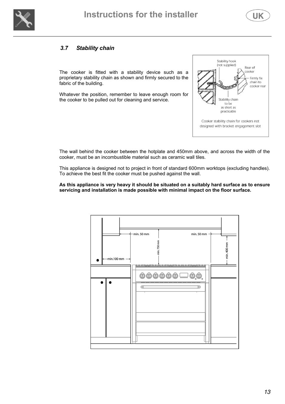 Instructions for the installer | Electrolux Electric Cooker User Manual | Page 13 / 36