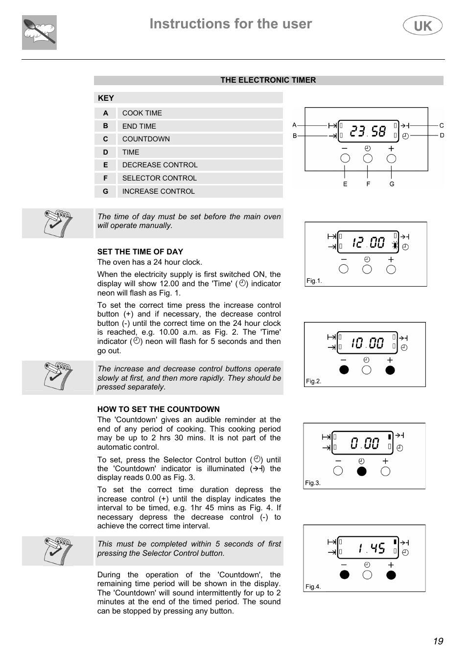 Instructions for the user | Electrolux Electric Cooker User Manual | Page 19 / 36