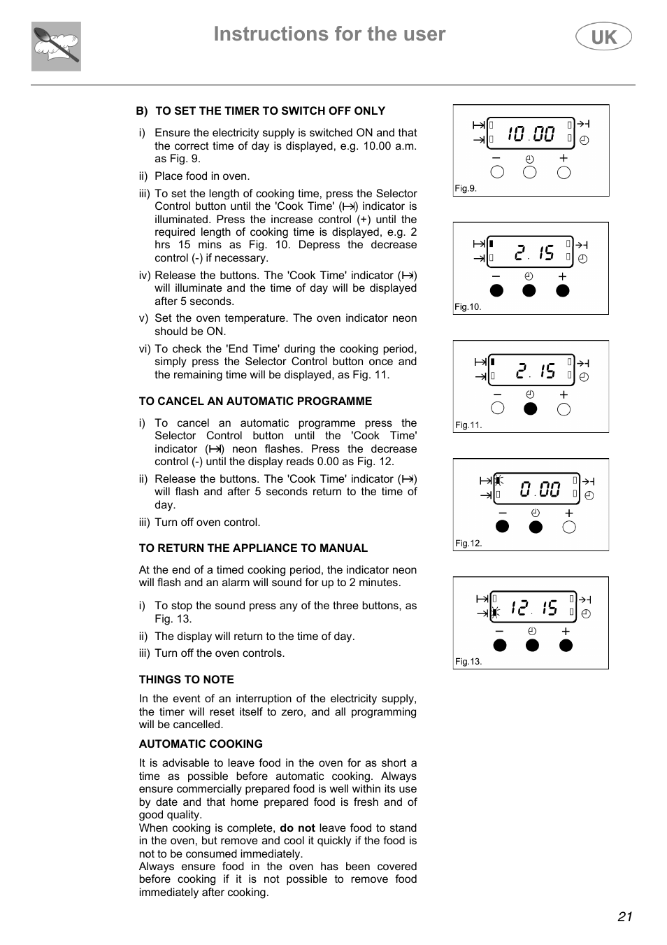 Instructions for the user | Electrolux Electric Cooker User Manual | Page 21 / 36