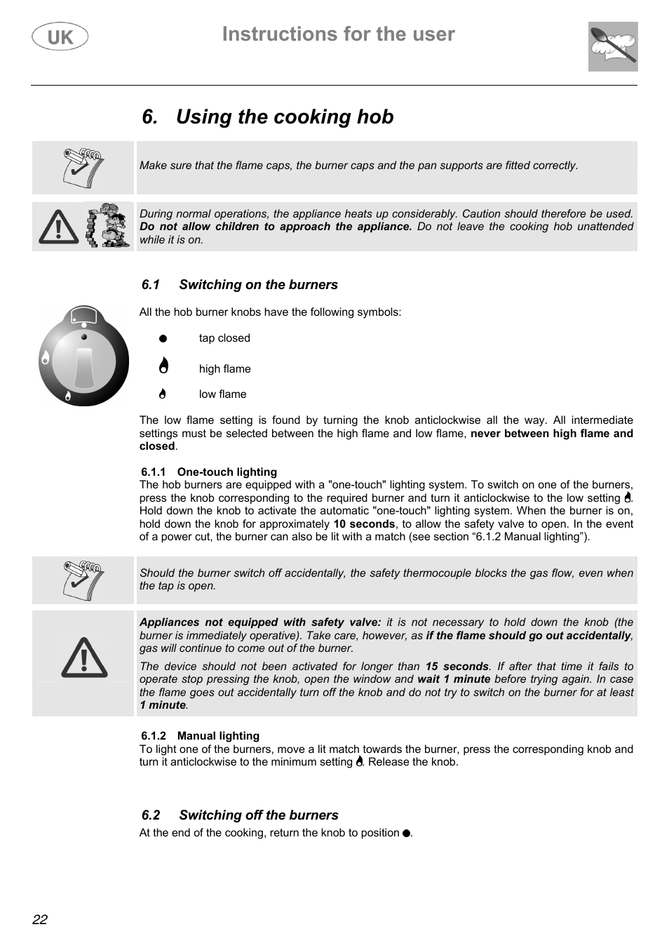 Instructions for the user, Using the cooking hob | Electrolux Electric Cooker User Manual | Page 22 / 36