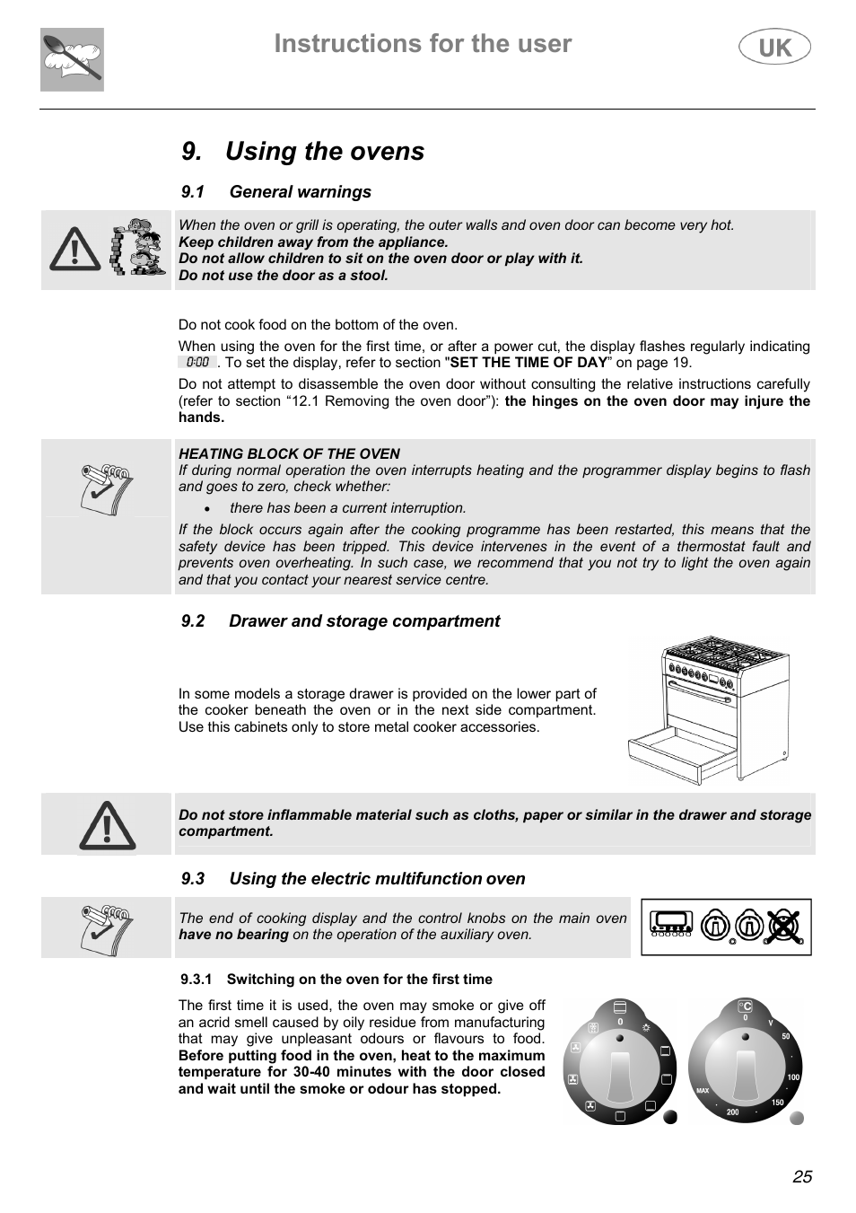 Instructions for the user, Using the ovens | Electrolux Electric Cooker User Manual | Page 25 / 36