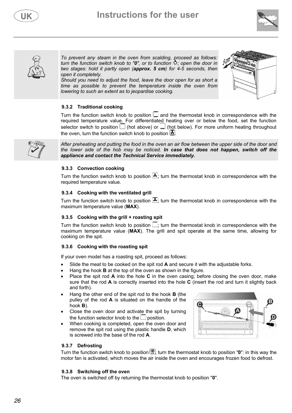 Instructions for the user | Electrolux Electric Cooker User Manual | Page 26 / 36