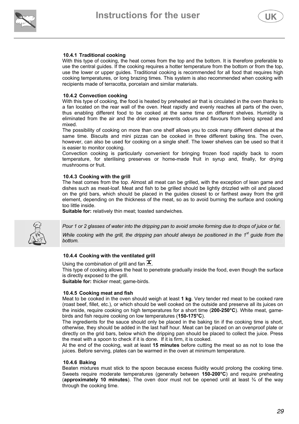 Instructions for the user | Electrolux Electric Cooker User Manual | Page 29 / 36