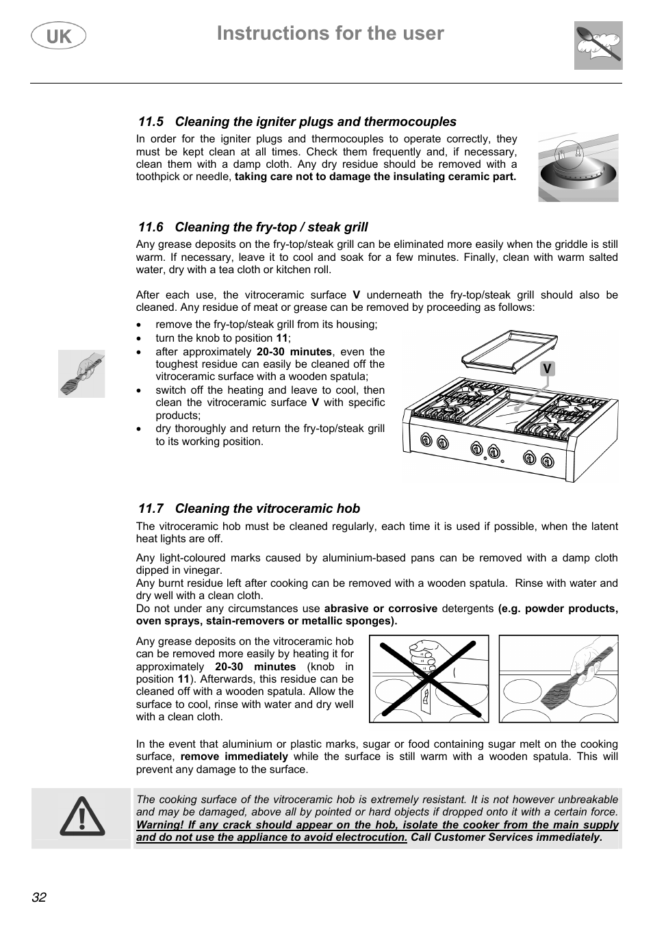 Instructions for the user | Electrolux Electric Cooker User Manual | Page 32 / 36