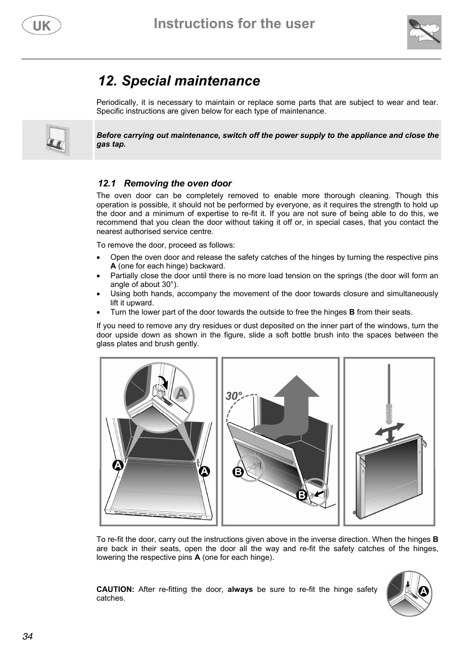 Instructions for the user, Special maintenance | Electrolux Electric Cooker User Manual | Page 34 / 36