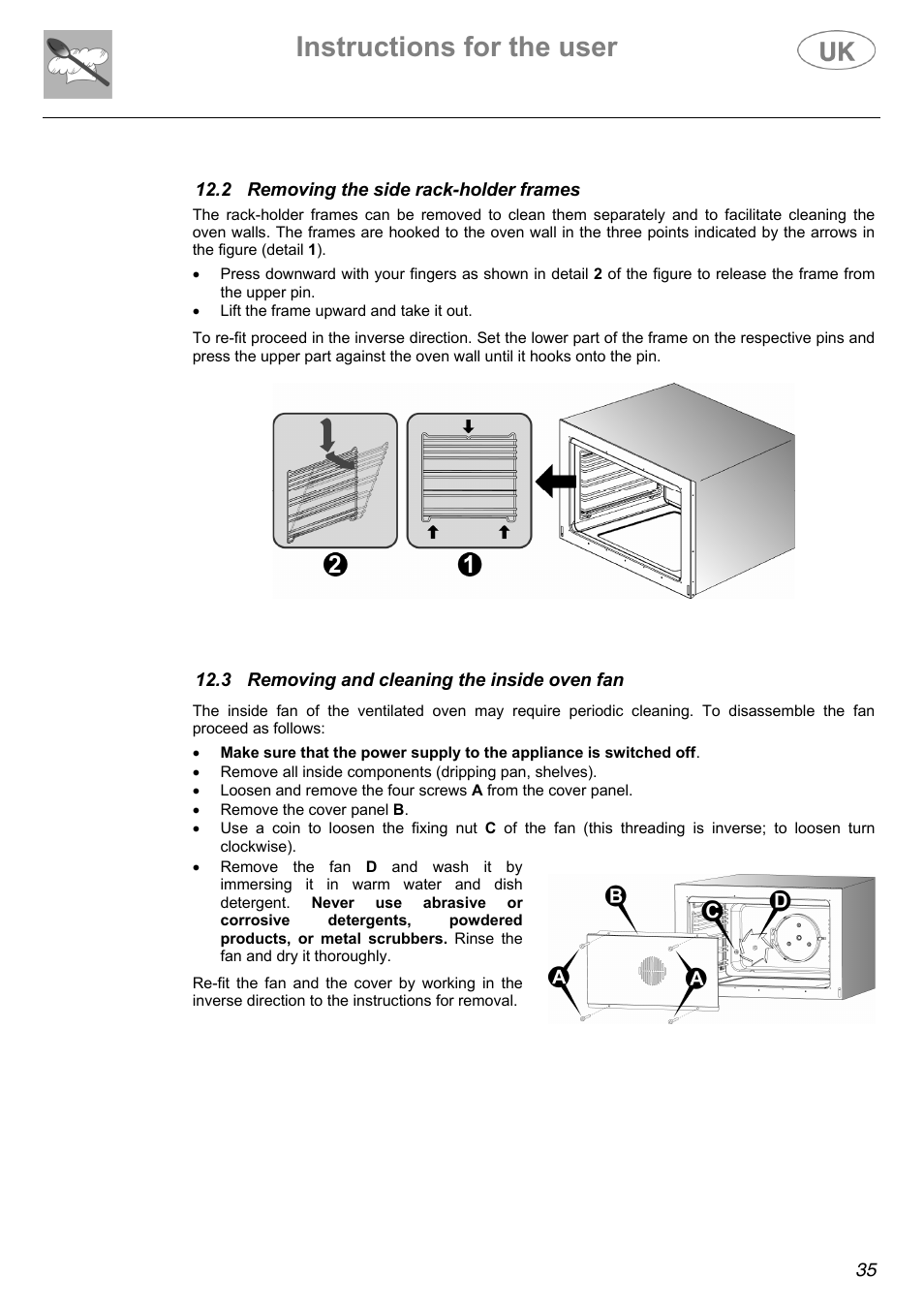 Instructions for the user | Electrolux Electric Cooker User Manual | Page 35 / 36