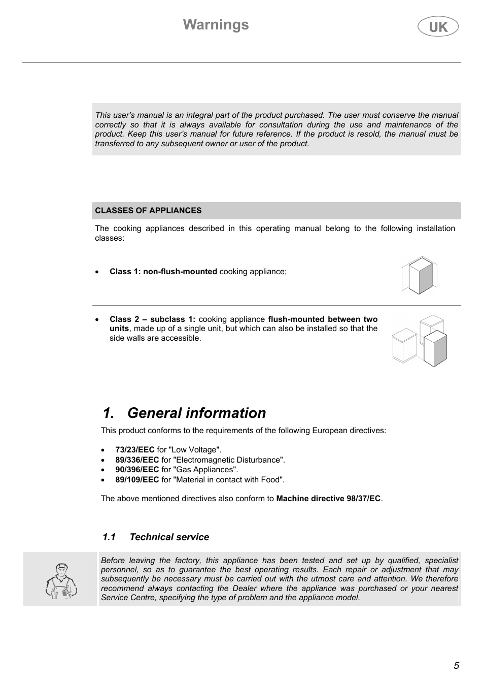 Warnings, General information | Electrolux Electric Cooker User Manual | Page 5 / 36