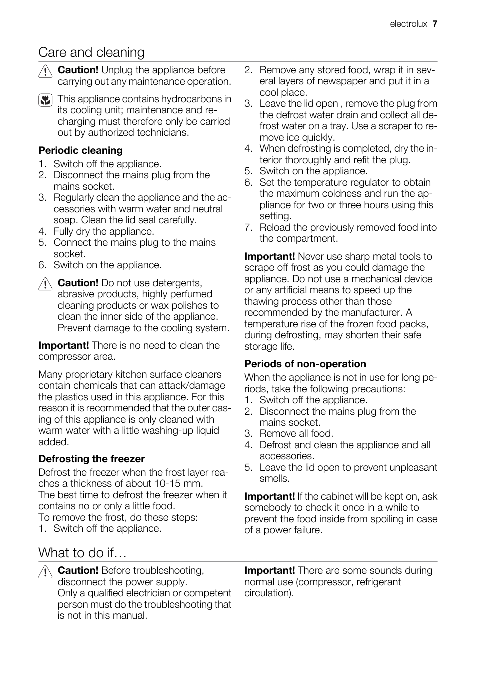 Care and cleaning, What to do if | Electrolux ECN 50104 W User Manual | Page 7 / 12