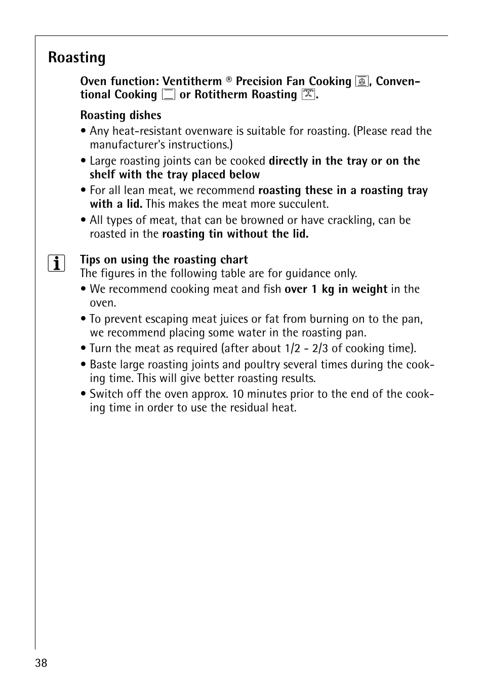 Roasting | Electrolux B8871-4 User Manual | Page 38 / 64