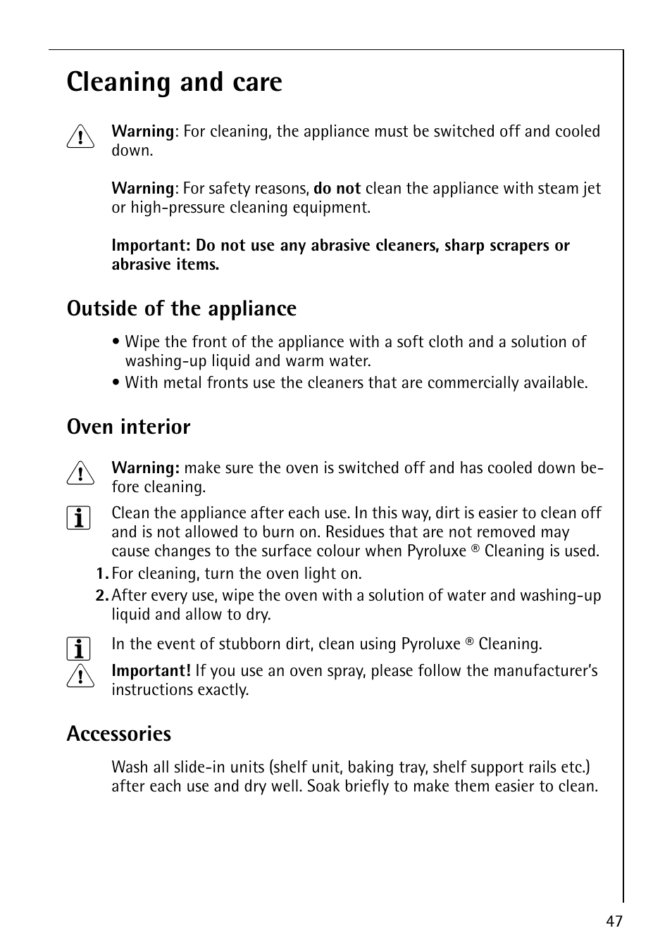 Cleaning and care 1 | Electrolux B8871-4 User Manual | Page 47 / 64