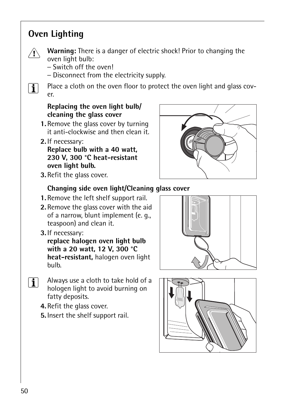 Oven lighting | Electrolux B8871-4 User Manual | Page 50 / 64