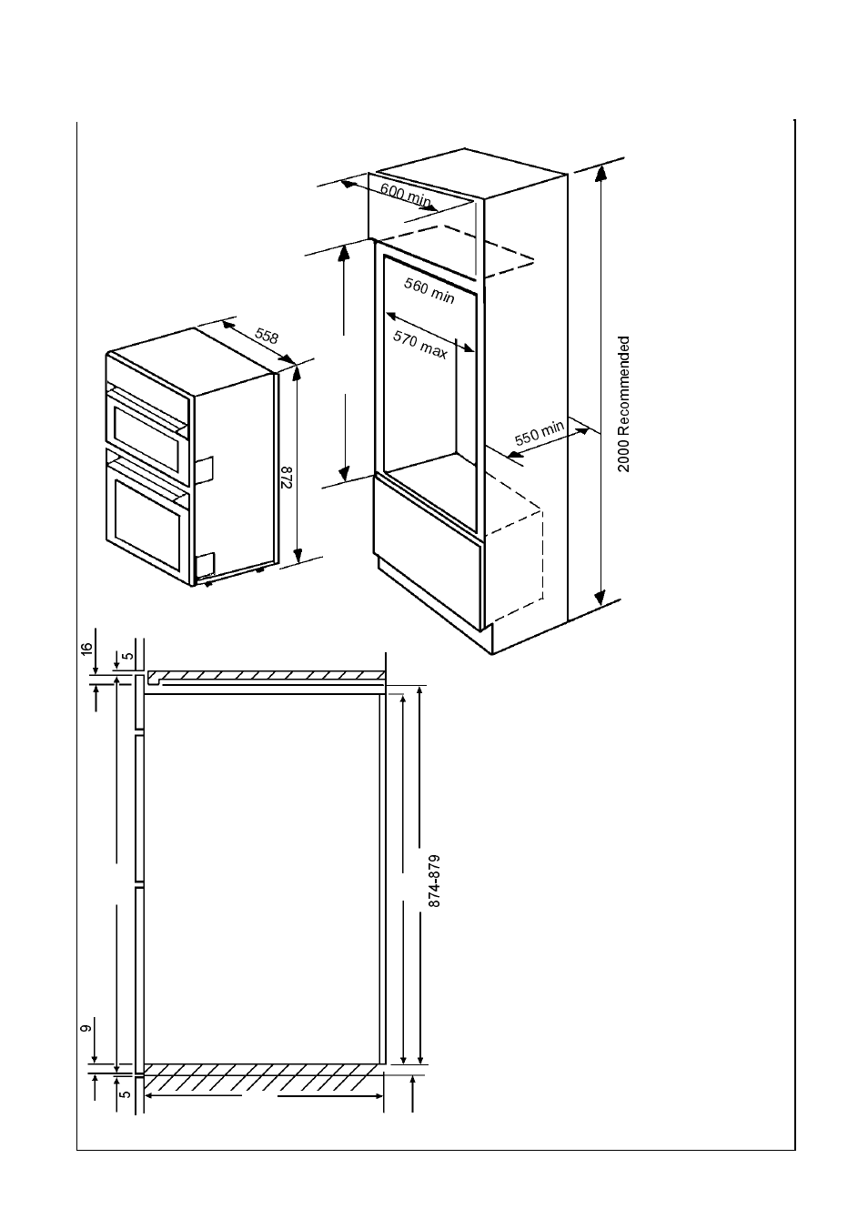 Recommended cabinet dimensions | Electrolux D2160 User Manual | Page 36 / 44