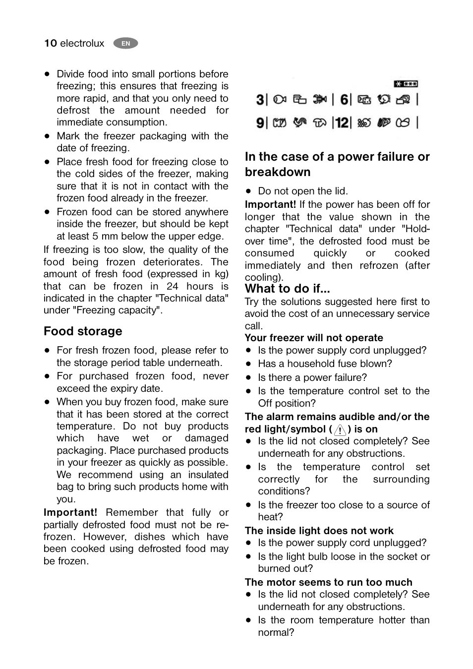 Food storage, What to do if | Electrolux ECM 26325 W User Manual | Page 10 / 16